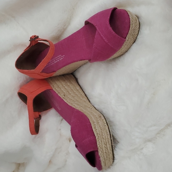 Toms Shoes - TOMS Pink and Orange Colorblock Wedge Espadrille Sandals